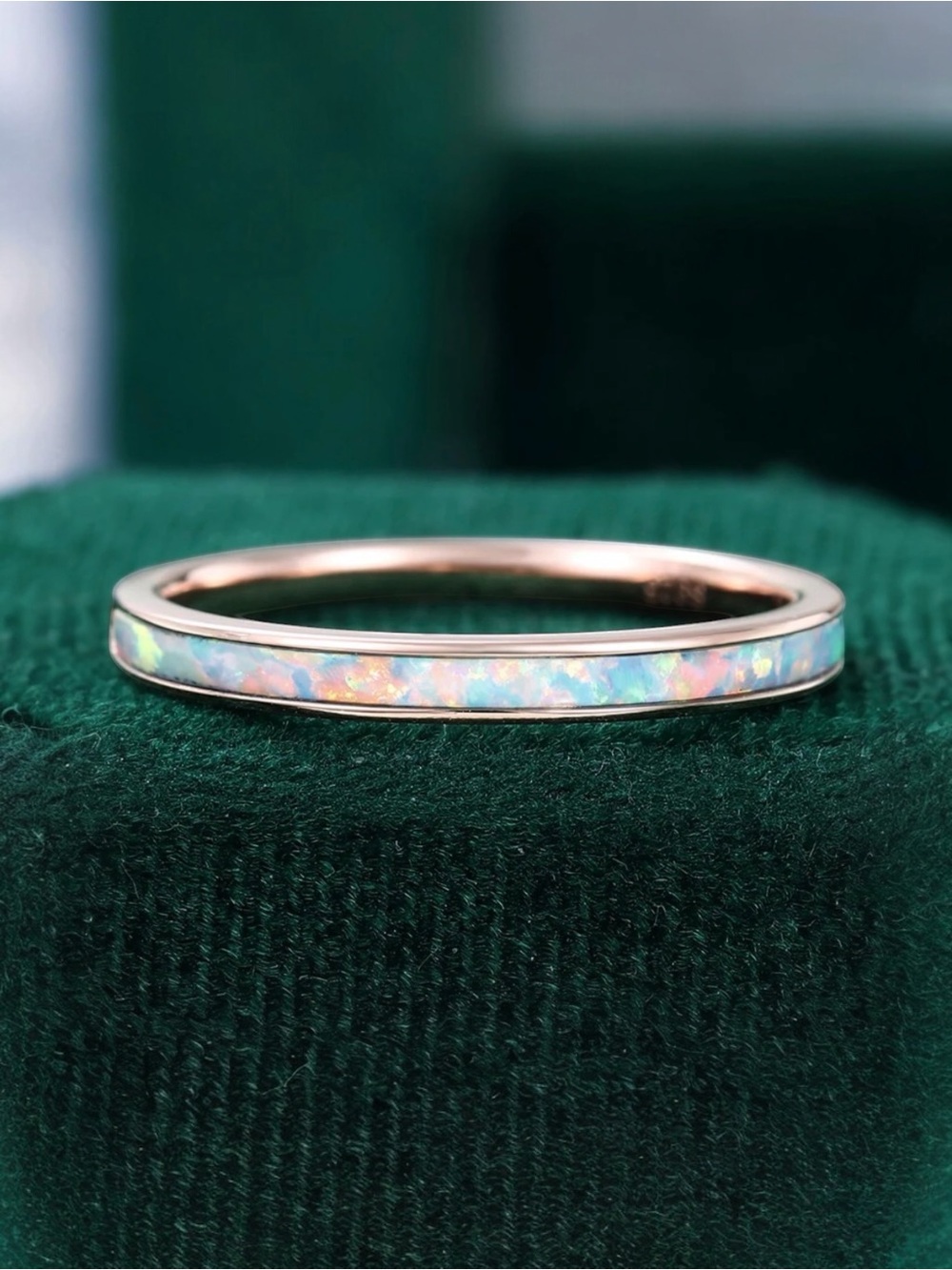 White Gold Plated Fire Opal Inlay Stackable Ring. New.